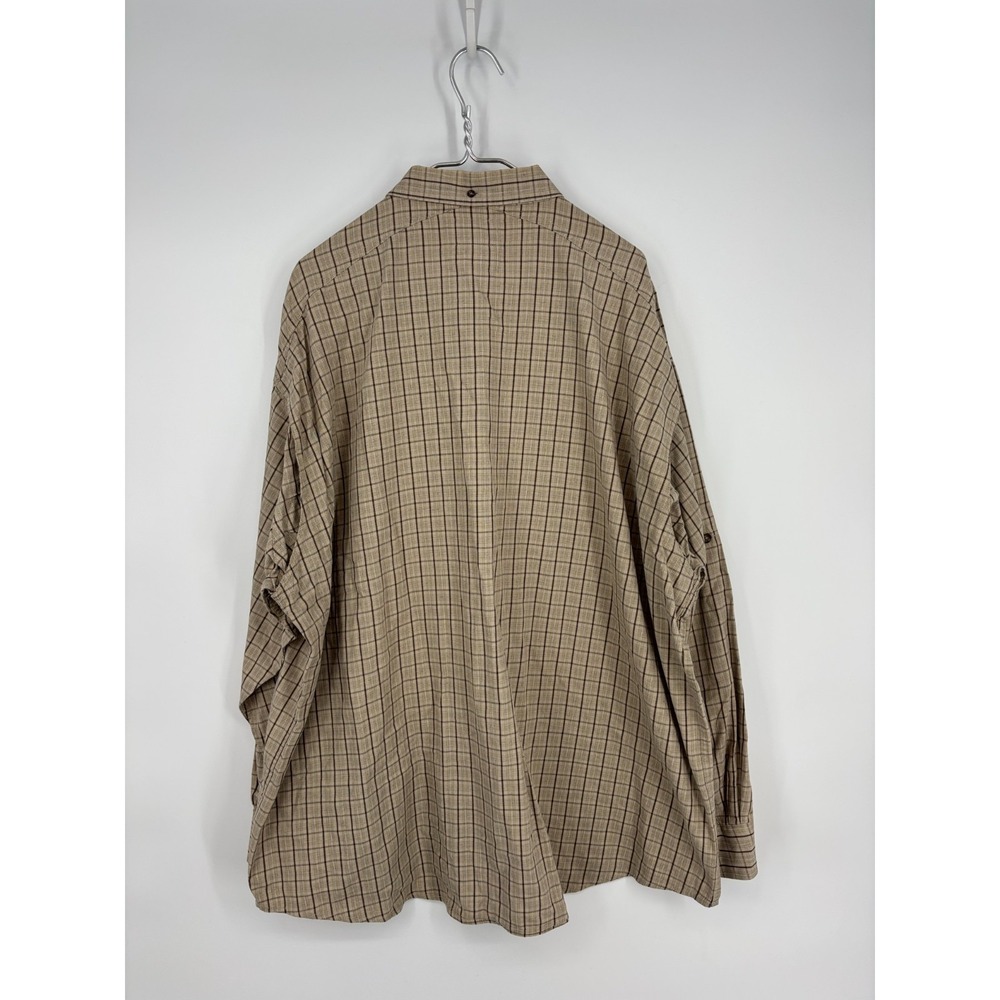 Cabelas Button Up Shirt Mens 3XLT Tall Khaki Brown Plaid Cotton Outdoors - Picture 2 of 11